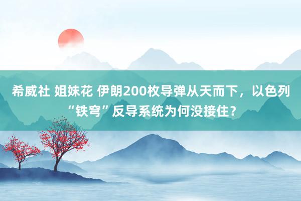 希威社 姐妹花 伊朗200枚导弹从天而下，以色列“铁穹”反导系统为何没接住？