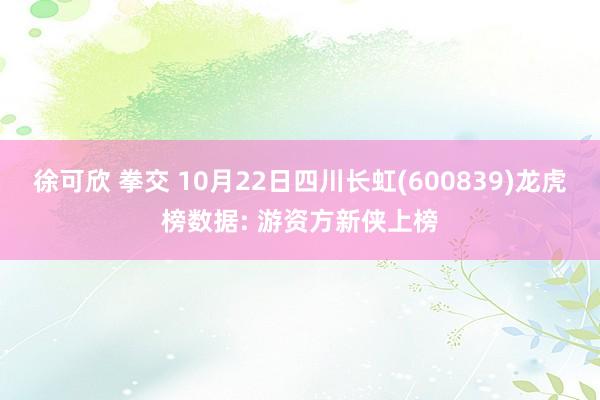 徐可欣 拳交 10月22日四川长虹(600839)龙虎榜数据: 游资方新侠上榜