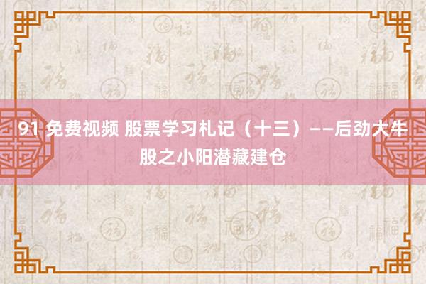 91 免费视频 股票学习札记（十三）——后劲大牛股之小阳潜藏建仓