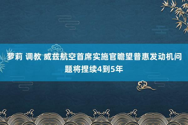 萝莉 调教 威兹航空首席实施官瞻望普惠发动机问题将捏续4到5年