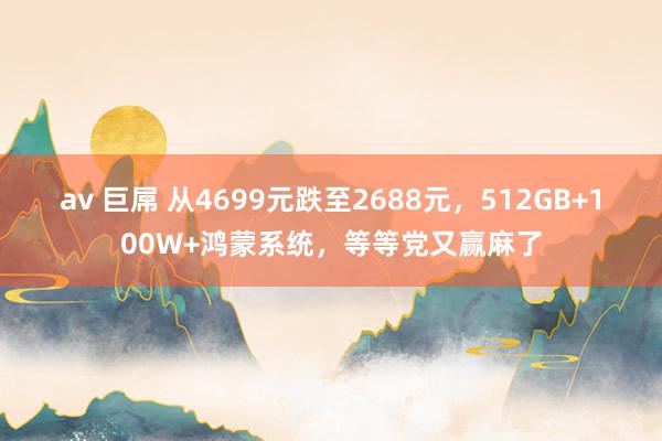 av 巨屌 从4699元跌至2688元，512GB+100W+鸿蒙系统，等等党又赢麻了